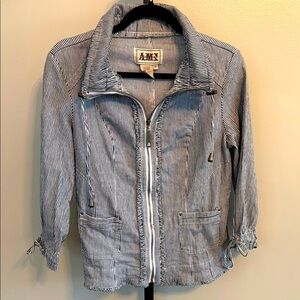AMI Women's Striped Jacket - Navy and White Size Medium